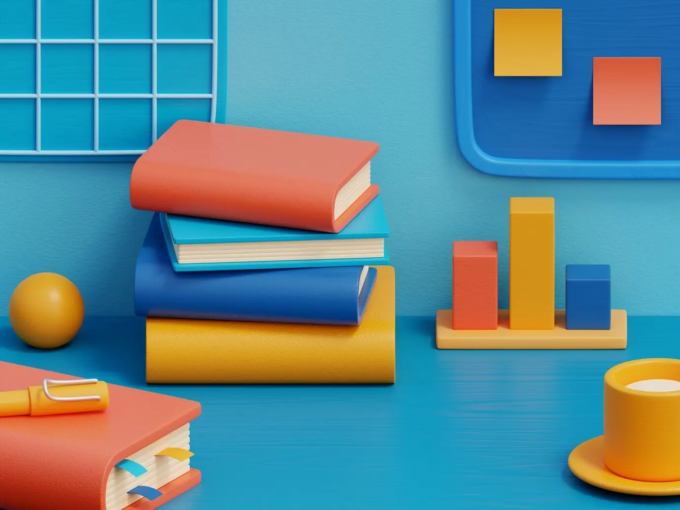 Bücher-Stillleben im Cartoon-Stil